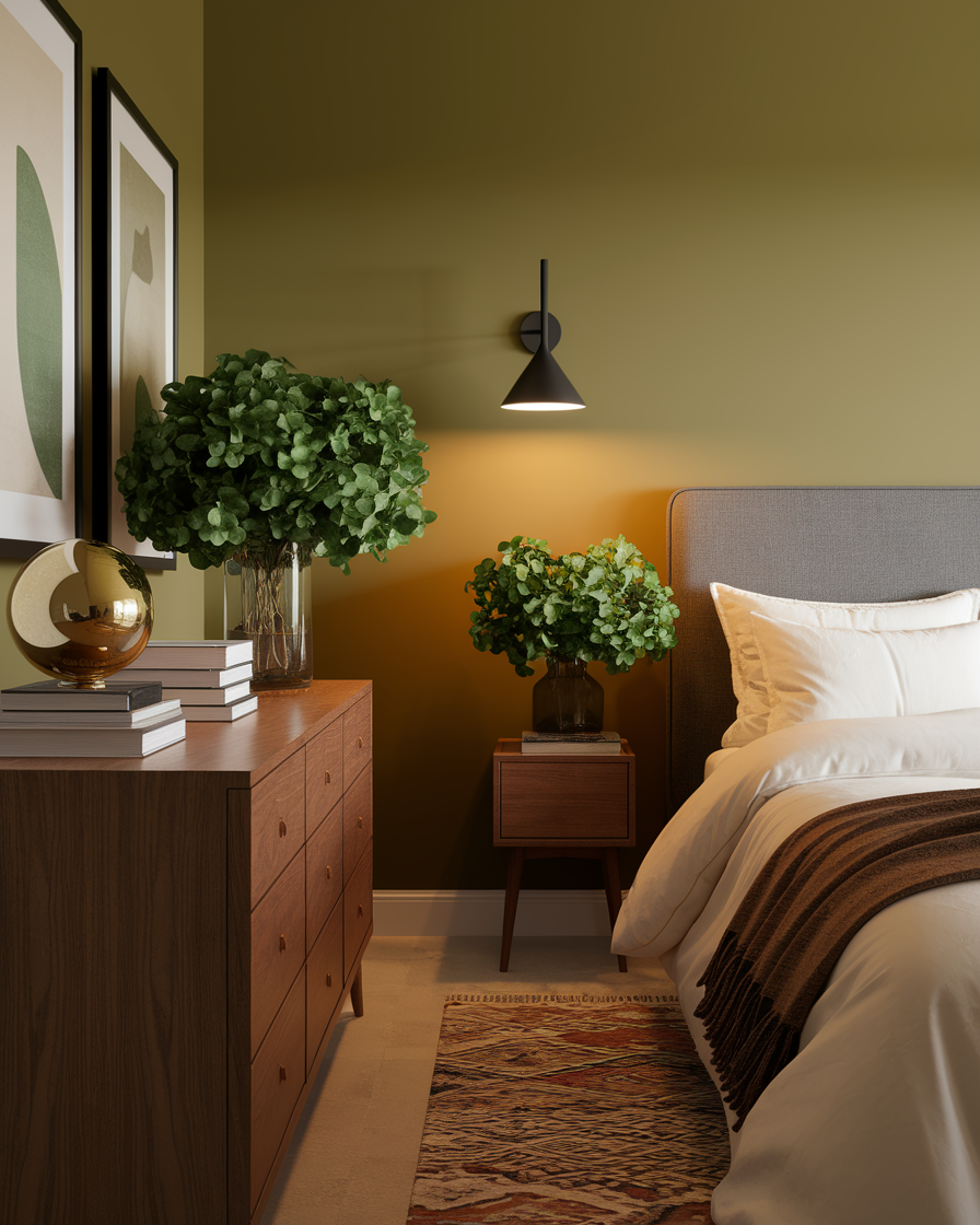 10 Earthy Olive & Walnut Bedroom Retreat Ideas