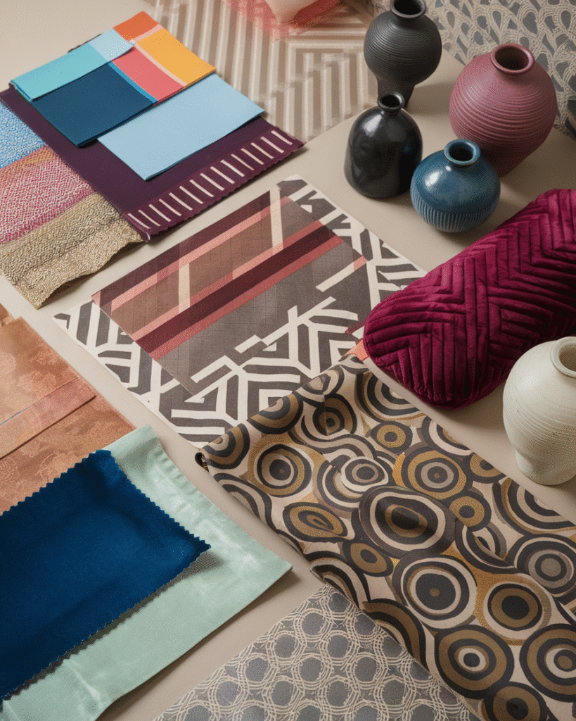 dopamine-decor-elements-flatlay.jpg Flatlay of dopamine decor materials and textures