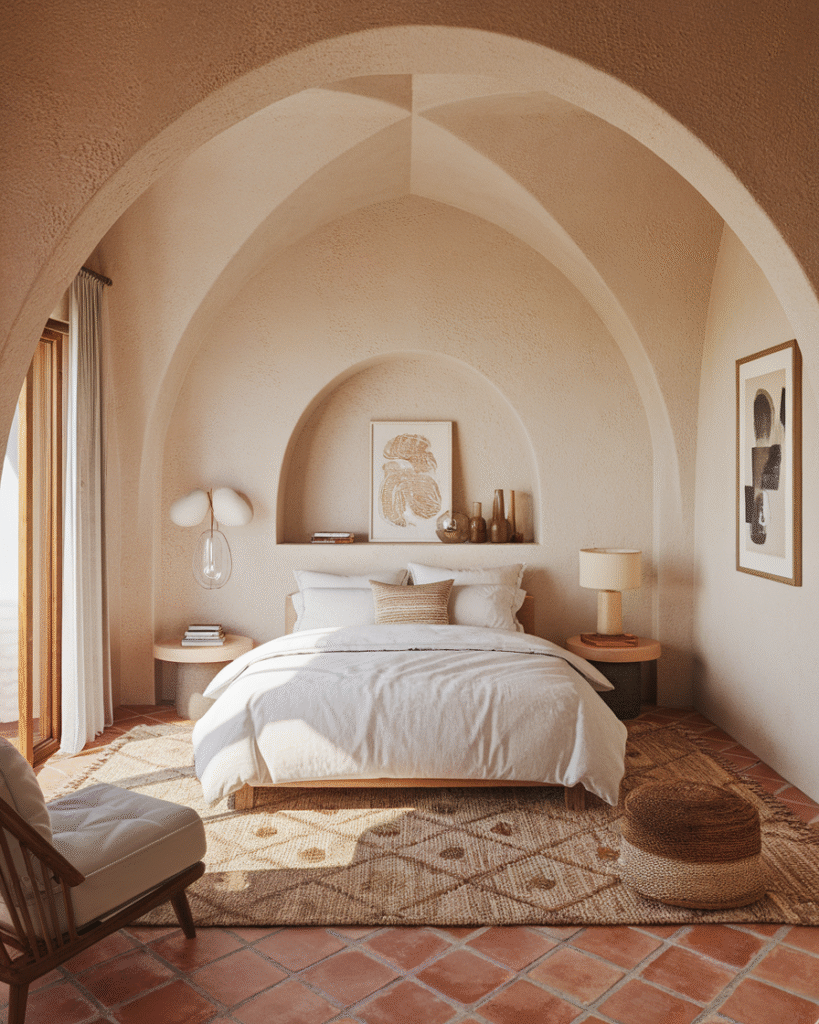 modern-spanish-style-bedroom Modern Spanish Style bedroom with arched headboard niche