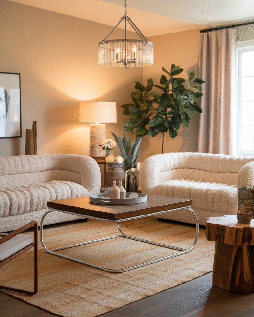 finished-chrome-living-room Finished living room with chrome coffee table and warm accents